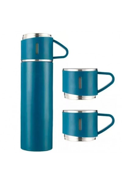 KIT GARRAFA TÉRMICA COM 2 XÍCARAS 500 ML INOX AZUL TURQUESA